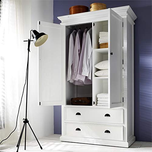NovaSolo Halifax Pure White Mahogany Wood Storage Cabinet/Wardrobe With 2 Drawers