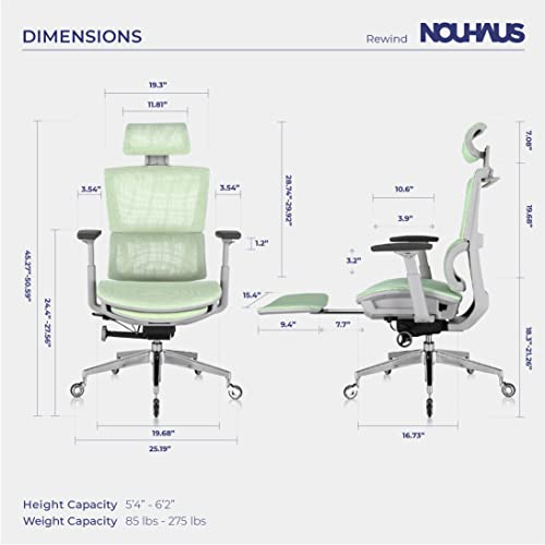 Nouhaus Rewind Ergonomic Office Chair with Footrest and Lumbar Support. Swivel Computer Chair