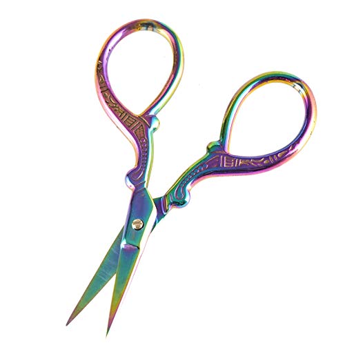 AQUEENLY Embroidery Scissors, Stainless Steel Sharp Stork Scissors for Sewing Crafting, Art Work, Threading, Needlework - DIY Tools Dressmaker Small Shears - 2 Pcs (3.6 Inches, Rainbow) - Thumbnail 4