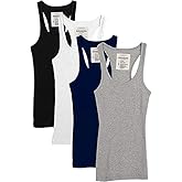 Zenana Outfitters Trendyfriday 4 Pack or 2 Pack Women's Basic Ribbed Tank Top (Large, 4 Pack - Black, White, Navy, H Grey)