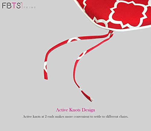 FBTS Prime Chair Cushion 16 x 17 Inches Indoor/Outdoor Seat Pads Square (Set of 2, Red, Quatrefoil Lattice) for Outdoor Patio Furniture Garden Home Office by