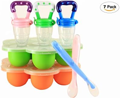La Alexians Best homemade Baby food Storage Container Freezer Trays, Baby Fruit Feeder Pacifier Teether and Soft Silicon spoons. Best baby shower gift that all you need for an infant in a cute package