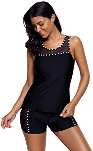 Hyacine Womens Sexy Blouson Tankinis Swimsuit Plus Size Swimwer Modlily Bathing Suits Set Black S