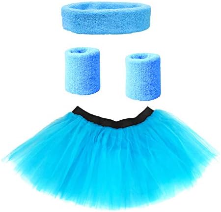 Danballto Women 80s Tutu Sweatband Headband Wristbands Set for Sports Running Costume Accessories