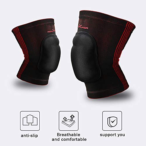 image for Powsure Volleyball Knee Pads, Thick Sponge Anti-Slip Protective Basket