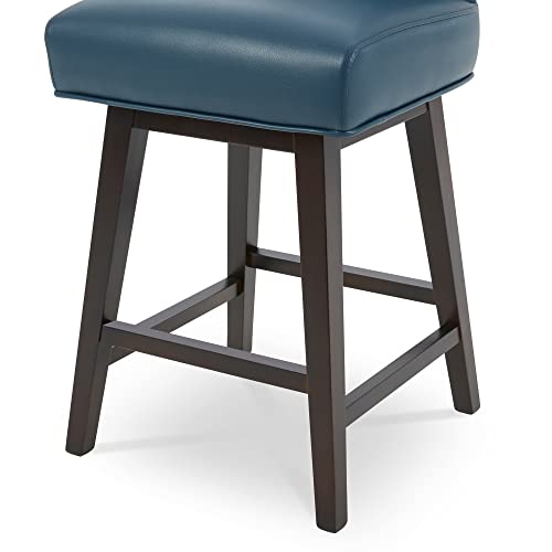 CHITA 26 Inch Counter Height Swivel Bar Stools Set of 2, FSC Certified Modern Upholstered Faux Leather Swivel Barstool Chair with Back, Blue