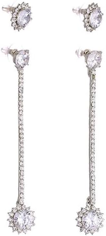 Long Floral Drop and Stud style Swarovski crystal Earrings - Clear, Janeo Jewels