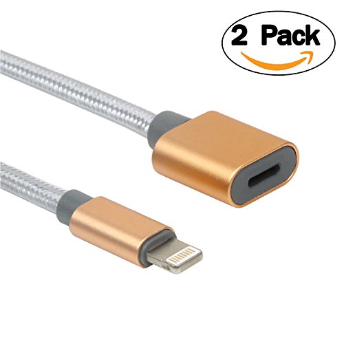 Lightning Extension Cord Cable Charging Sync Vedio & Audio for iPhone 5/5C/5S/SE/6/6S/7 Plus/8 Plus/x iPad/iHome, Male to Female Lightning Dock Extender Connector Case Adapter (Braid,0.5m Gold,2Pack)