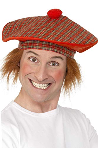 Smiffys Adult Menâ€™s Tartan Scottish Hat with Red Hair,Red,  One Size,Tam-O-Shanter, 5020570990537