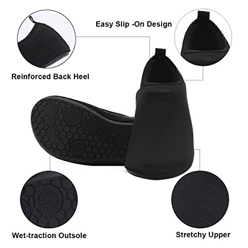 HQdeal Women’s Men’s Water Shoes Quick Drying Outdoor Sports Athletic Sneakers Aqua Shoes Slip On Lightweight Yoga Socks for Swimming Diving Surfing Snorkeling Boating Beach Walking Striped Black