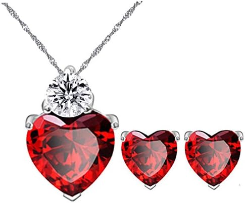 Uloveido Red Crystal Heart Necklace and 