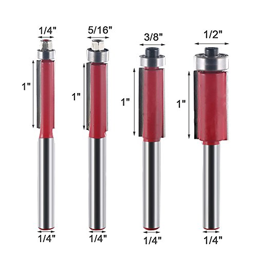 KitsPro End Bearing Flush Trim Router Bit 1/4" Shank x 1"cutting hight(4 pcs)