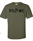 Marine Corps Bull Dog Front and Back Premium Men's T-Shirt (Large, Military Green)