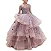 CQDY Flower Girl Lace Dress Embroidery Pageant Wedding Birthday Party Prom Puffy Tulle Ball Gown (Cameo Brown, 4-5y)