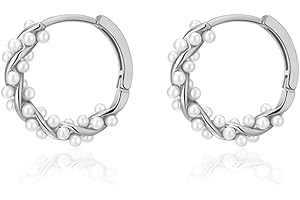 SLUYNZ 925 Sterling Silver Pearls Twist Hoop Earrings for Women Teen Girls Pearls Hoop Earrings Wedding Bridal Earrings