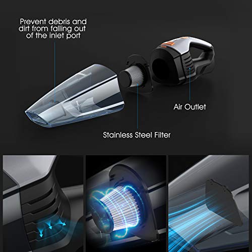 SUAOKI Handheld Vacuum Cordless, 6.5Kpa Hand Vacuum Cleaner with 14.8V Li-ion Battery Powered Rechargeable Quick Charge Washable Double Filter Stainless Steel, Dry Vac for Home, Carpet, Car, Hard Floo