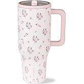 HydroJug Traveler - 32 oz Water Bottle with Handle & Flip Straw - Fits in Cup Holder, Leak Resistant Tumbler-Reusable Insulated Stainless Steel & Rubber Base - Gifts for Women & Men, Wildrose