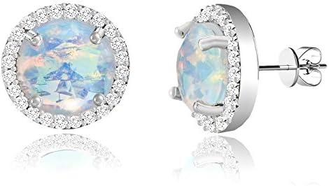 Moonstone Cubic Zirconia Halo Border Post Stud Earring (Circle)