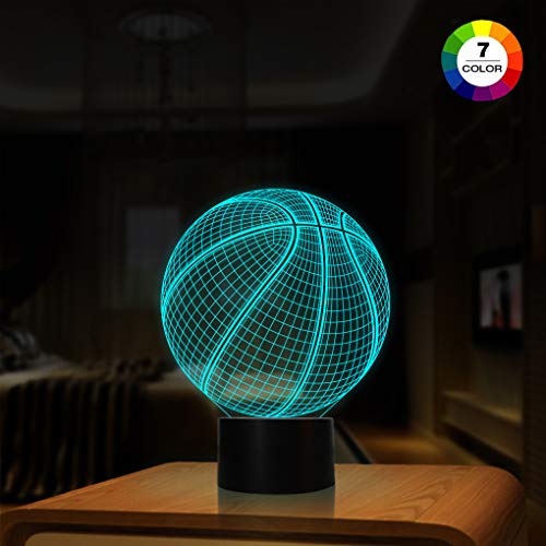 AZIMOM 3D Illusion Night Light, 7 Colors Changing Nightlight for Kids with Smart Touch Optical Illusion Bedside Lamps Bedroom Home Decoration for Kids Boys & Girls Women Birthday Gifts (Basketball)