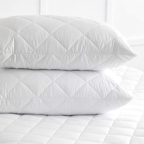 Pack Of 4 Quilted Pillow Cases Protector Flap Enclosure White Standard UK Size 50x75 Breathable Soft and Easy Care Home Bedding Pillowcases Set