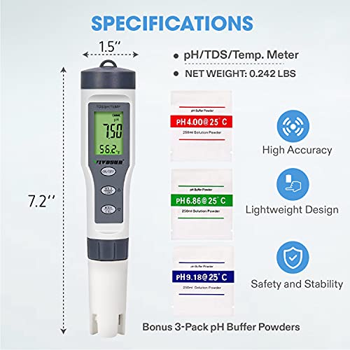 VIVOSUN 3in1 Digital pH Meter with ATC, ±0.1 pH Accuracy Water