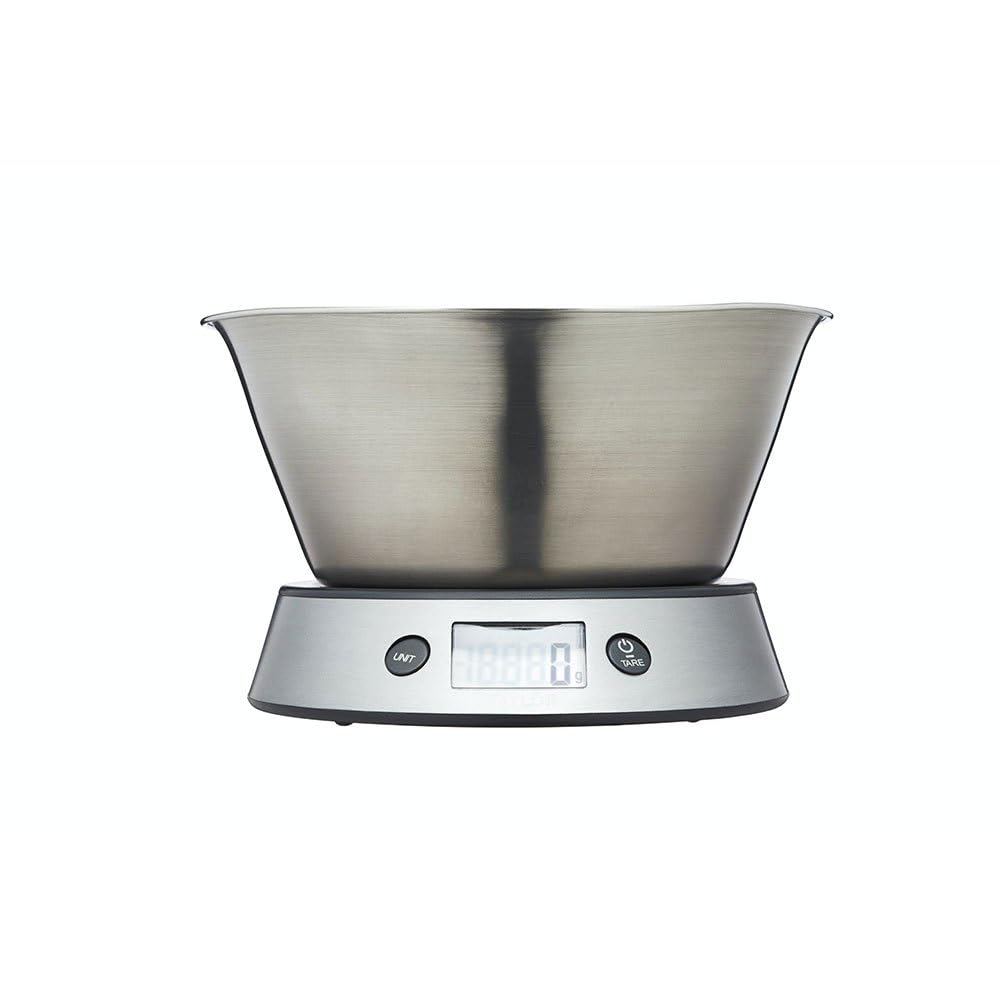 Taylor Pro Digital Kitchen Food Scales with Removable Bowl, Professional Standard with Tare Feature and Precision Accuracy, Stainless Steel Finish, Weighs 5 kg Capacity, Silver