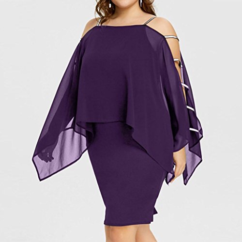 BSGSH Women's Chiffon Dress Strappy Batwing Sleeve Cut Out Split Back Bodycon Party Pencil Dresses Plus Size (XL, Purple)