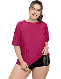 Camiseta de natación para dama, talla grande, de manga corta, UPF 50 +