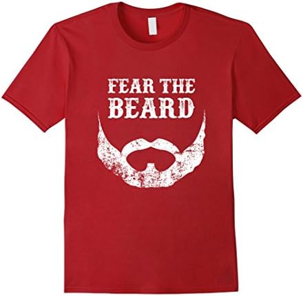 Men's Fear the Beard tee, Distressed Retro Beard &amp; Mustache white Medium Cranberry