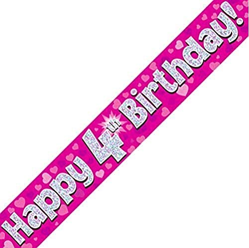 Signature Balloons Oaktree 624368 4th Birthday Pink Holographic Banner