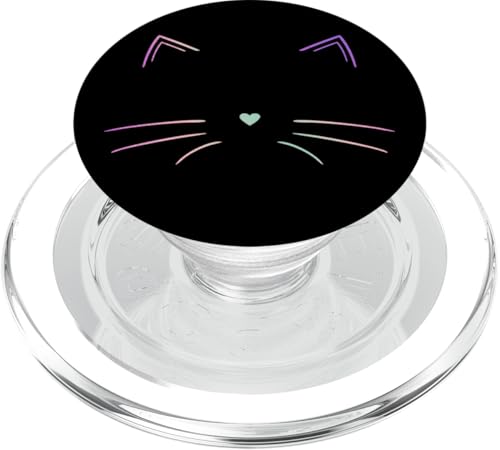 Rainbow Cat Face Black PopSockets PopGrip for MagSafe