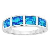 Sterling Silver Created Blue Opal Band Ring