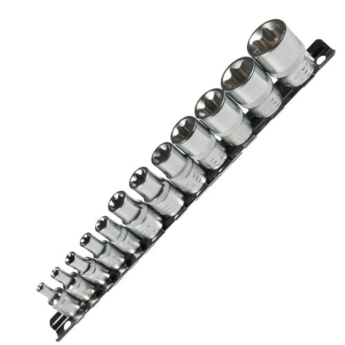 External Torx Inserts (Set of 12) - E-Profile - 1/4-Inch and 3/8-Inch Drives - E4-E20 Sockets - Chromium-Vanadium Steel