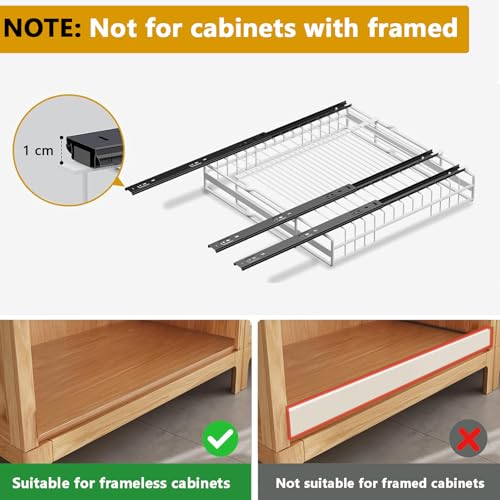 TOJUNE 2 Removable Kitchen Drawers with Sliding Rails (Set M+L) | Adjustable Width Expandable, Self-Adhesive/Drills with Nano Film for Kitchen, Pantry, Living Room (White)
