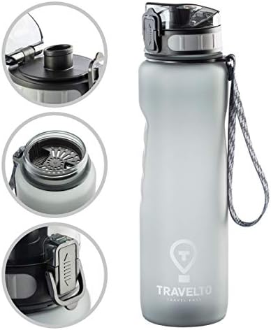 TRAVELTO Water Bottle 32oz - 100% Tritan Leakproof Sports Bottle - BPA Free - FDA Approved - Flip Top Leak Proof Lid - One Click Open - for Travel, Gym, Workout, Fitness, Hiking - 1000ml - 1 Liter