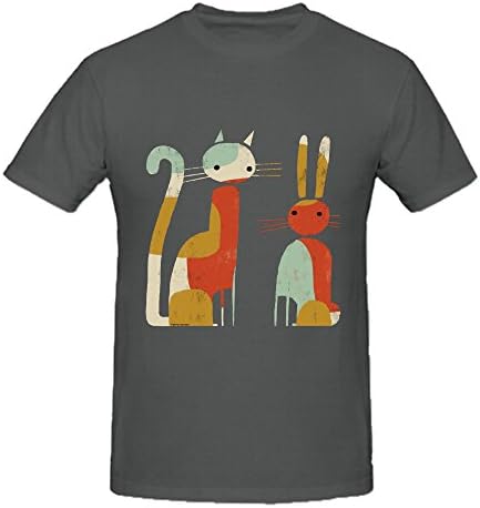Cat And Bunny Men Tees Round Neck Grey Casual