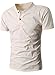 MIEDEON Men Linen and Cotton V Neck Short Sleeve Casual Henley T-Shirt