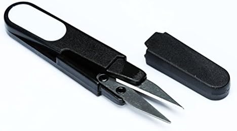 MFINHOME 2PCS Black Mini Spring Scissors U Shape Scissor Beading Thread Cutter Fishing Line U Sewing Scissors with Cap