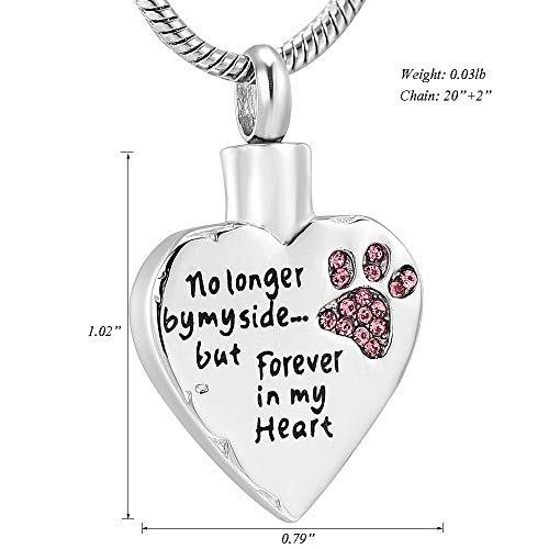Fashion Pet Cremation Jewelry Stainess Steel Heart Keepsake Ashes Necklace Dog Cat Paw Memorial Urn Pendant (Pink)