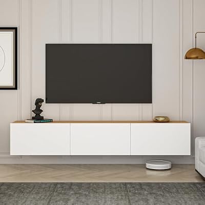 Stylish TV Stand, 150 cm Wide, White & Atlantic Pine | 100% Melamine Coated Chipboard, 30 cm Height, 32 cm Depth | Modern Design for Living Room & Entertainment Spaces