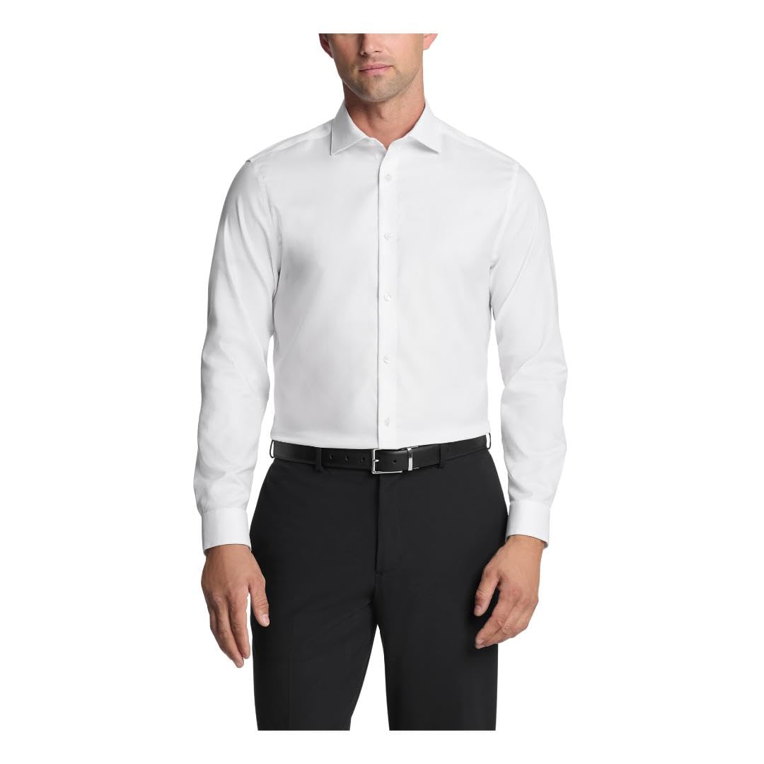 Photo 1 of Calvin Klein Men's Non Iron Stretch Slim Fit Unsolid Solid Dress Shirt Shirt, White, 16.5" Neck 32-33" Sleeve