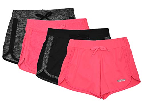 Hind Girls 4-Pack Athletic and Running Activewear Shorts, Black/N.pink/Pink/Charcoal, Large (6X)