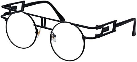 QIYIGE John Lennon Style Metal Spring Frame Round Steampunk Glasses with Clear Lens (Double Bridge Black Frame/Clear Lens, 51)
