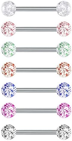 FunseedrrZungenpiercing Brustwarzenpiercing Chirurgenstahl 14G 12mm 14mm 16mm 18mm Stab Nippelpiercing Zunge Piercing Schmuck