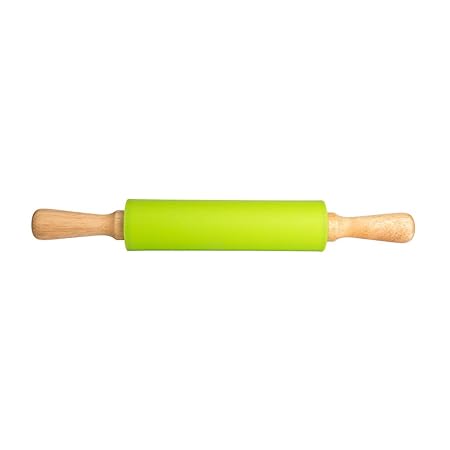 Uulki Happy Pastry Chef Teigroller 39 cm Gesamtlänge Antihaft - Nudelholz Silikon Antihaft (Grün)