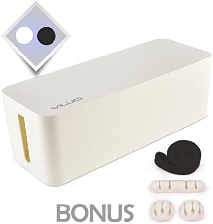 Cable Management Box Organizer White | Large - Hide Power Strips &amp; Electric Wires | BONUS Cable Holders &amp; Velcro Roll | For Home, Office &amp; Desk | Kids &amp; Pets Friendly | by VILUCI