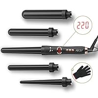 Abody 5 in 1 Curling Iron, Professional Curling Iron Wand Set with 5 Interchangeable Hair Curler Ceramic Barrels with Heat Protective Glove & Travel Case for Girls Women Gift, Black