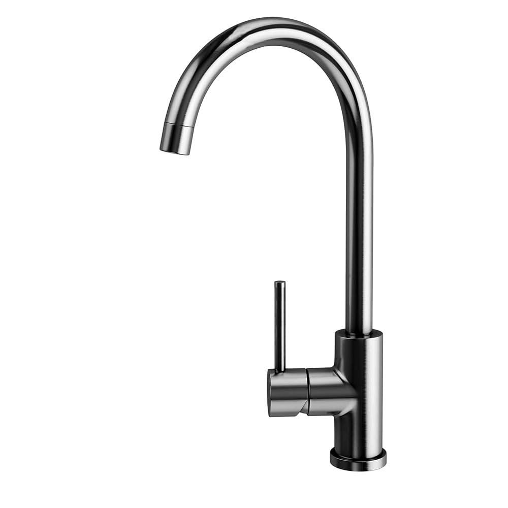 VEL High Spout Sink Mixer Tap Round Brass Design with Brushed Steel Finish Anti Fingerprints Total Height 36.5 cm Genuine Parts