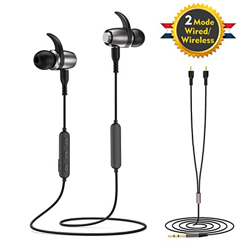 Senbowe™ [Newest Design] 2 In 1 Wired/Wireless Magnet Bluetooth Headset,Wireless Bluetooth Earbuds /Earphones/Headphones with Mic,Wireless & Wired,aptX,CVC6.0 Noise Cancelling for Sports,Running