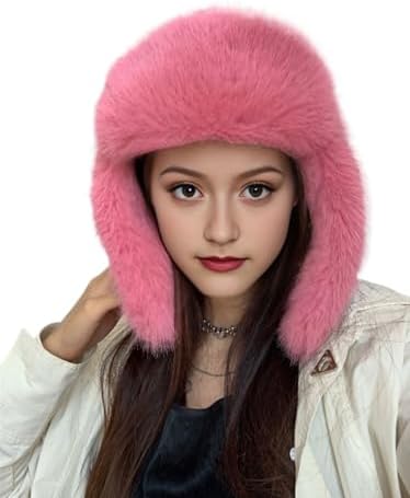YFJNV Y2K Faux Fur Russian Hat, Soft, Warm Winter Trapper Hat with